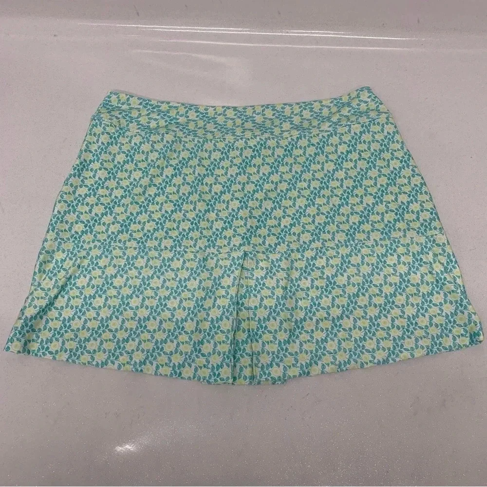 Jerdog Skort Skirt Large Pull‎ On Athletic Pockets Nylon Green Print Golf Tennis